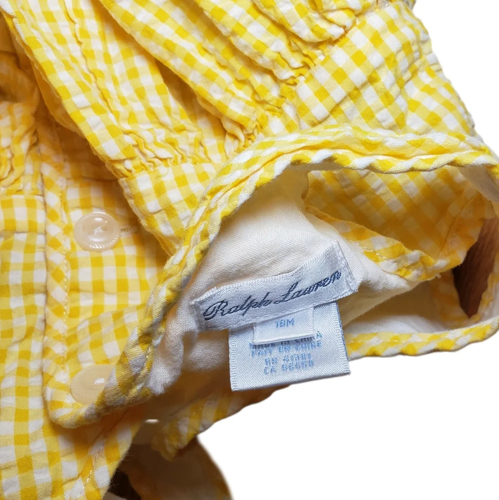 Ralph Lauren 18m Baby Girl Yellow Gingham Checked Sleeveless Button Back Dress